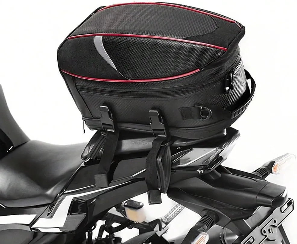 Motorcycle Tail Bag for Suzuki DR Z 110 2003-2005, Large Capacity Water-Resistant Wear-Resistant Motorcycle Helmet Bag, Expandable Rear Seat Storage Luggage Backpack,A Red Black