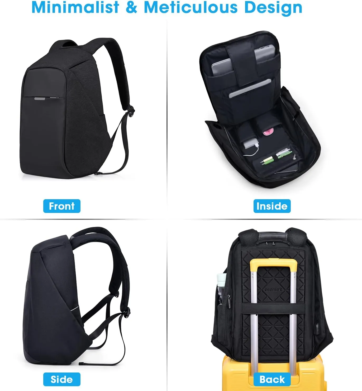 oscaurt Anti Theft Backpack 15.6 Inch Laptop Travel Backpack with Hidden Zipper and USB Charging Port Waterproof Business Computer Bag for Men & Women