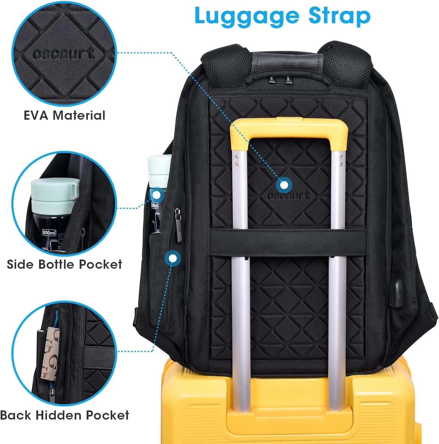 oscaurt Anti Theft Backpack 15.6 Inch Laptop Travel Backpack with Hidden Zipper and USB Charging Port Waterproof Business Computer Bag for Men & Women