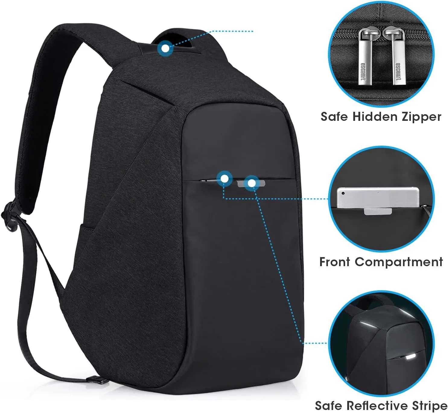 oscaurt Anti Theft Backpack 15.6 Inch Laptop Travel Backpack with Hidden Zipper and USB Charging Port Waterproof Business Computer Bag for Men & Women