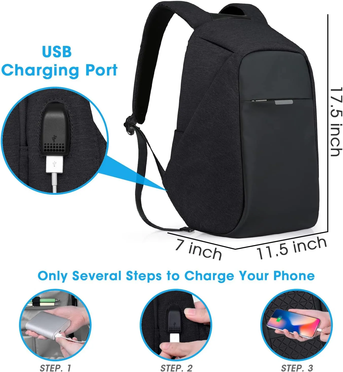 oscaurt Anti Theft Backpack 15.6 Inch Laptop Travel Backpack with Hidden Zipper and USB Charging Port Waterproof Business Computer Bag for Men & Women