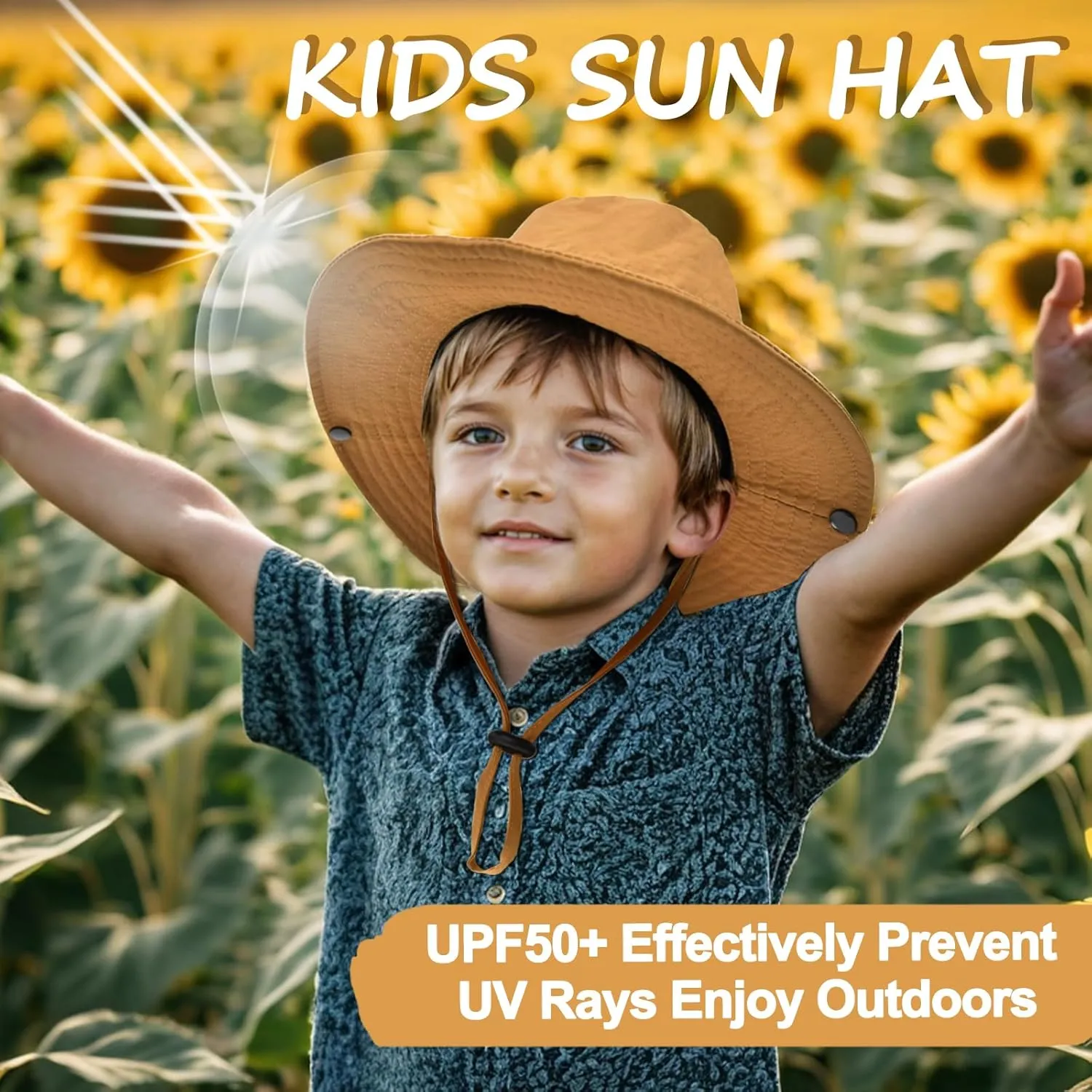 Outdoor Kids Sun Hat UPF 50  Quick Dry Foldable Bucket Hat Lightweight Adjustable Fishing Safari Hat for Girls and Boys