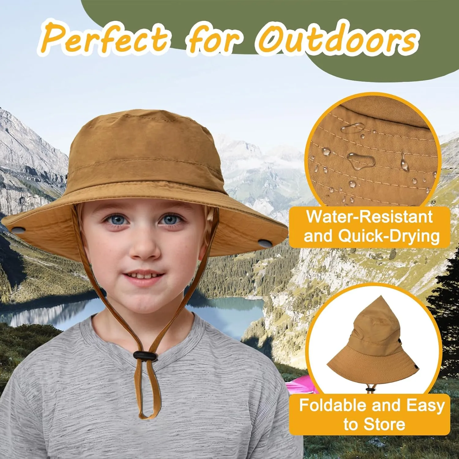 Outdoor Kids Sun Hat UPF 50  Quick Dry Foldable Bucket Hat Lightweight Adjustable Fishing Safari Hat for Girls and Boys