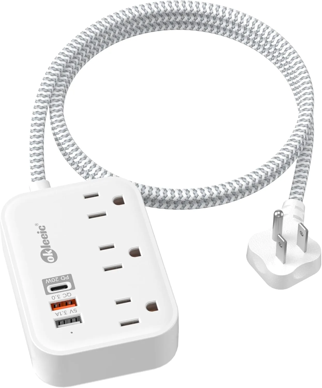 PD 20W USB C Travel Power Strip, Flat Plug Power Strip with 3 USB(1 USB C) Ports, Short Extension Cord 3FT PD 20W Fast Charging Station, Cruise Ship Essentials Compatible with iPad Pro iPhone Samsung