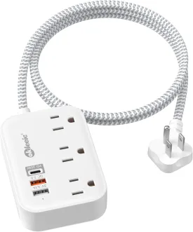 PD 20W USB C Travel Power Strip, Flat Plug Power Strip with 3 USB(1 USB C) Ports, Short Extension Cord 3FT PD 20W Fast Charging Station, Cruise Ship Essentials Compatible with iPad Pro iPhone Samsung