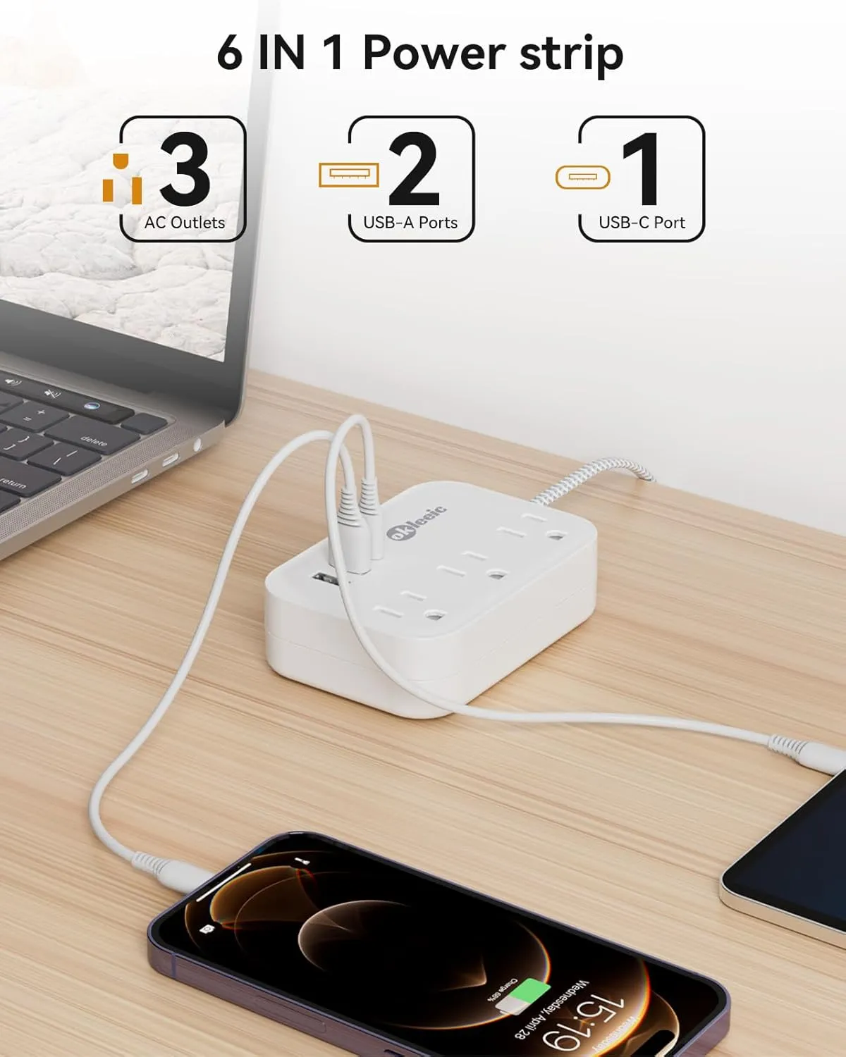 PD 20W USB C Travel Power Strip, Flat Plug Power Strip with 3 USB(1 USB C) Ports, Short Extension Cord 3FT PD 20W Fast Charging Station, Cruise Ship Essentials Compatible with iPad Pro iPhone Samsung