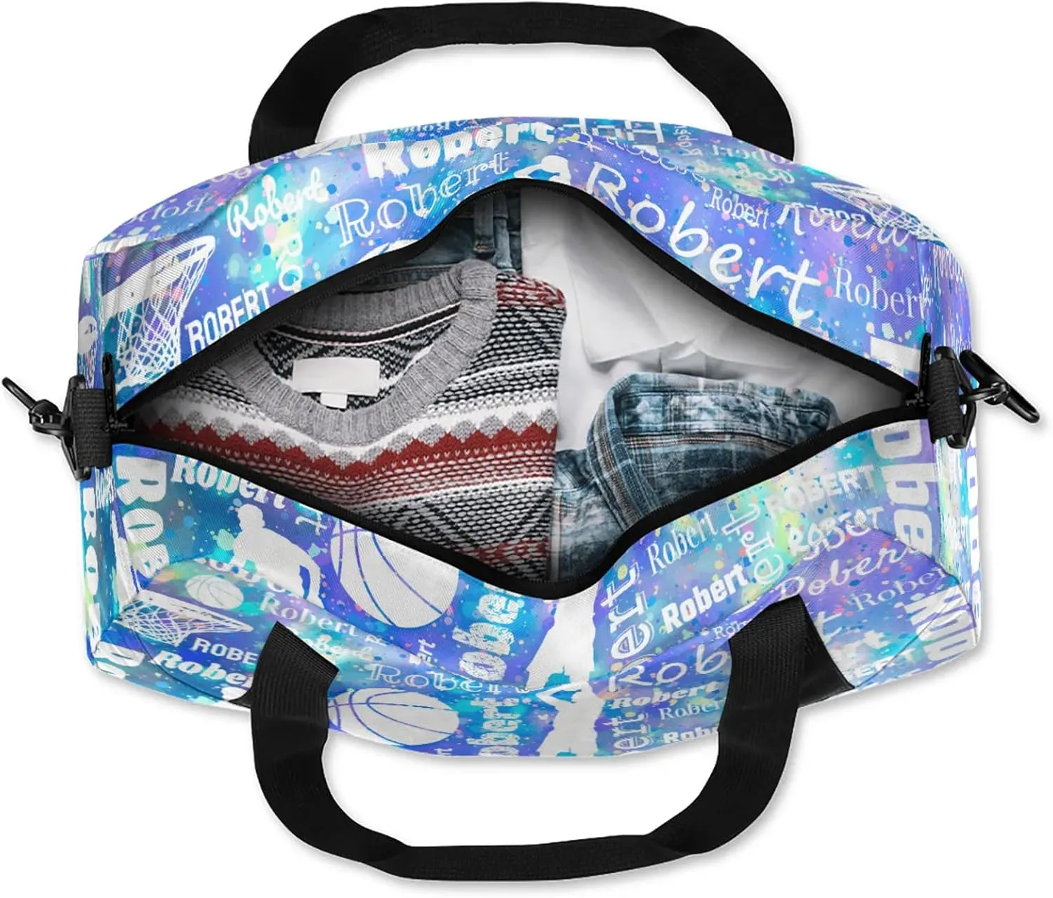 Personalized Basketball Sport Duffel Bag Custom Sports Bag Travel Overnight Shoulder Bags Customized Gifts for Women Men, Colorful Glitter