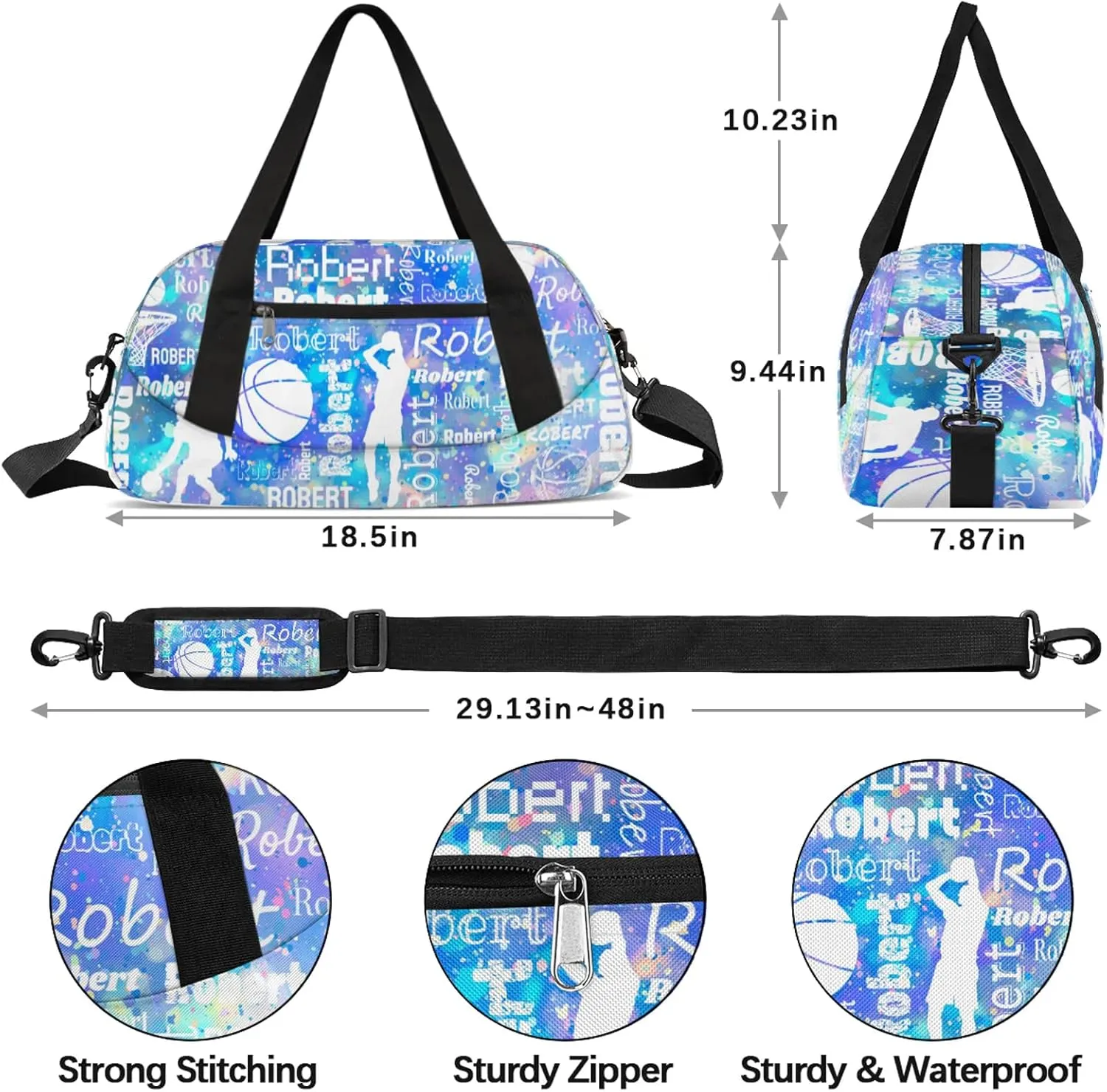 Personalized Basketball Sport Duffel Bag Custom Sports Bag Travel Overnight Shoulder Bags Customized Gifts for Women Men, Colorful Glitter