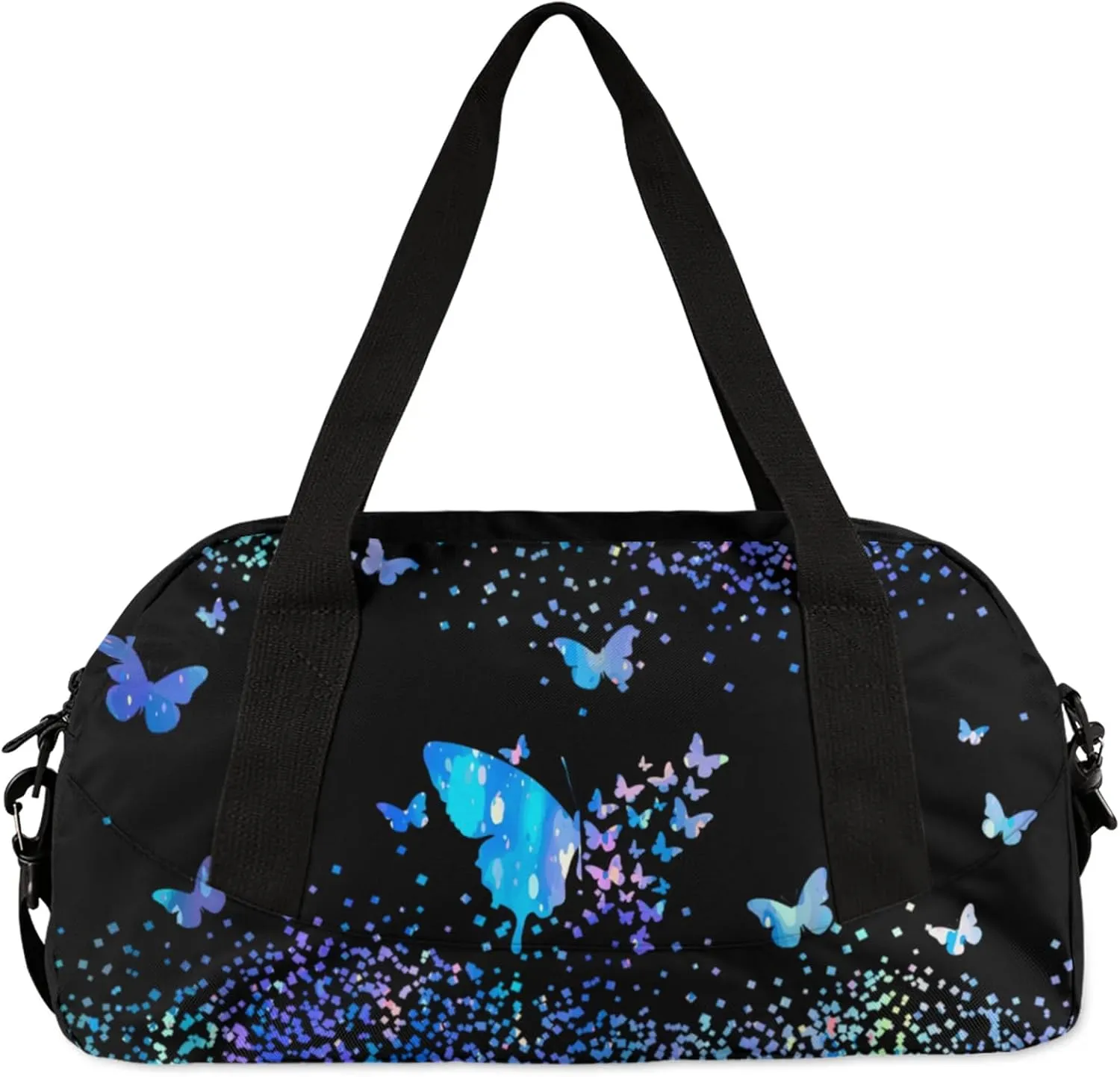 Personalized Duffel Bag with Name Butterfly Custom Travel Sports Bag for Women Men Waterproof Dance Ballet Bag Lightweight 18.5in, Blue