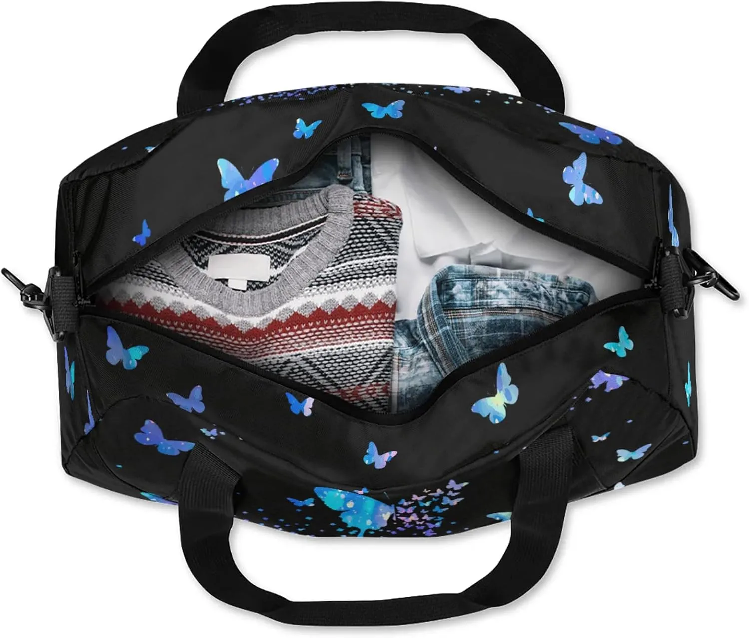 Personalized Duffel Bag with Name Butterfly Custom Travel Sports Bag for Women Men Waterproof Dance Ballet Bag Lightweight 18.5in, Blue