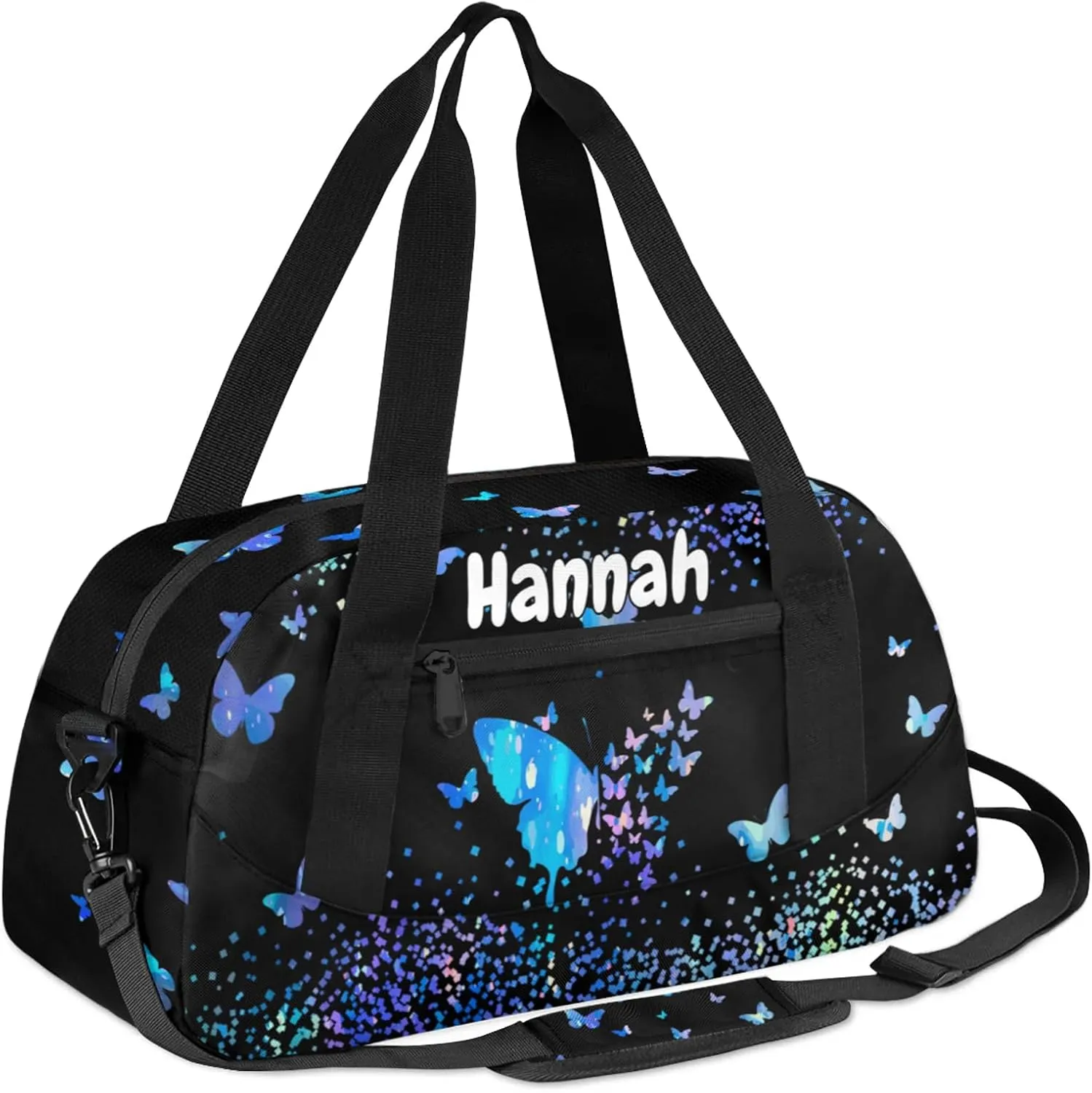 Personalized Duffel Bag with Name Butterfly Custom Travel Sports Bag for Women Men Waterproof Dance Ballet Bag Lightweight 18.5in, Blue