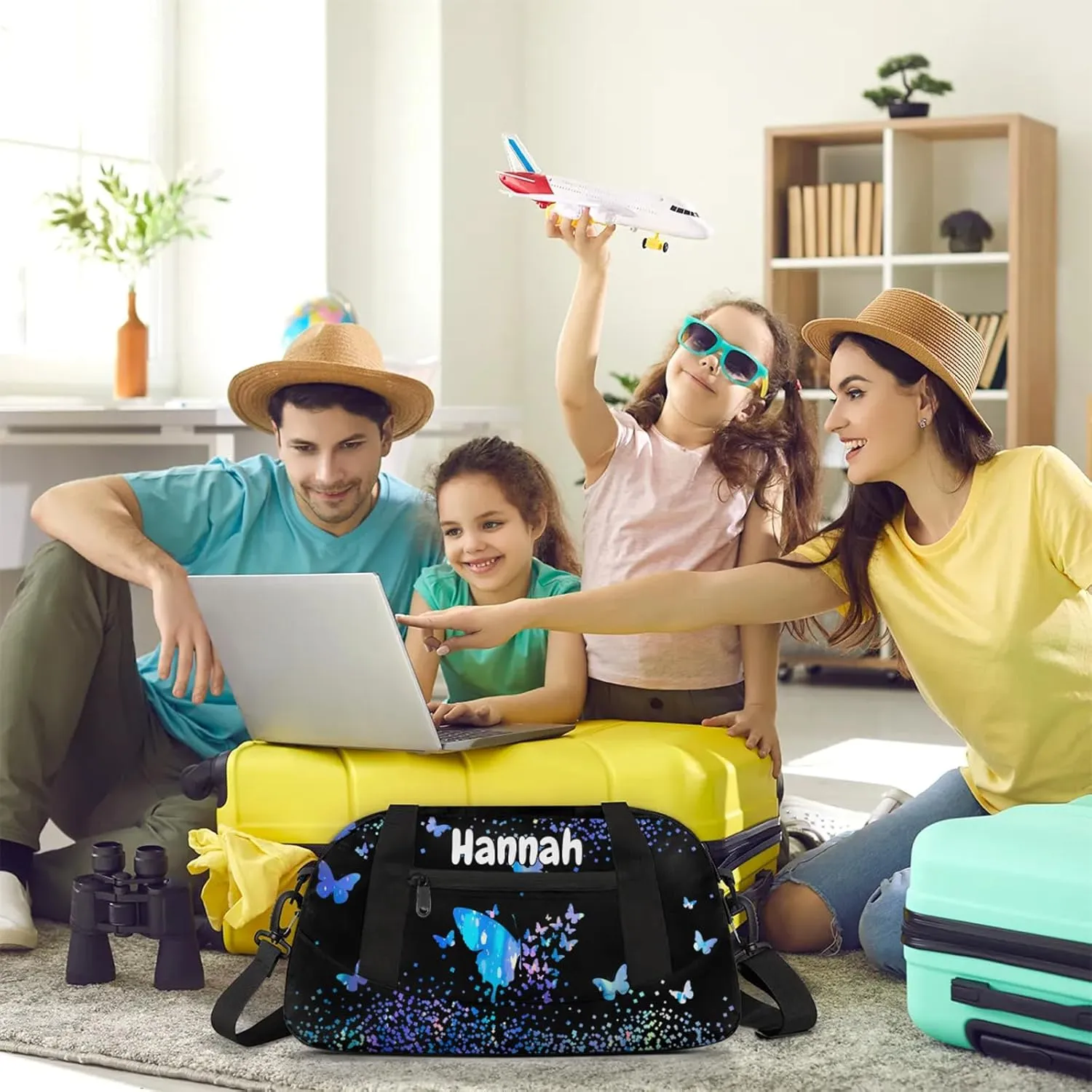 Personalized Duffel Bag with Name Butterfly Custom Travel Sports Bag for Women Men Waterproof Dance Ballet Bag Lightweight 18.5in, Blue