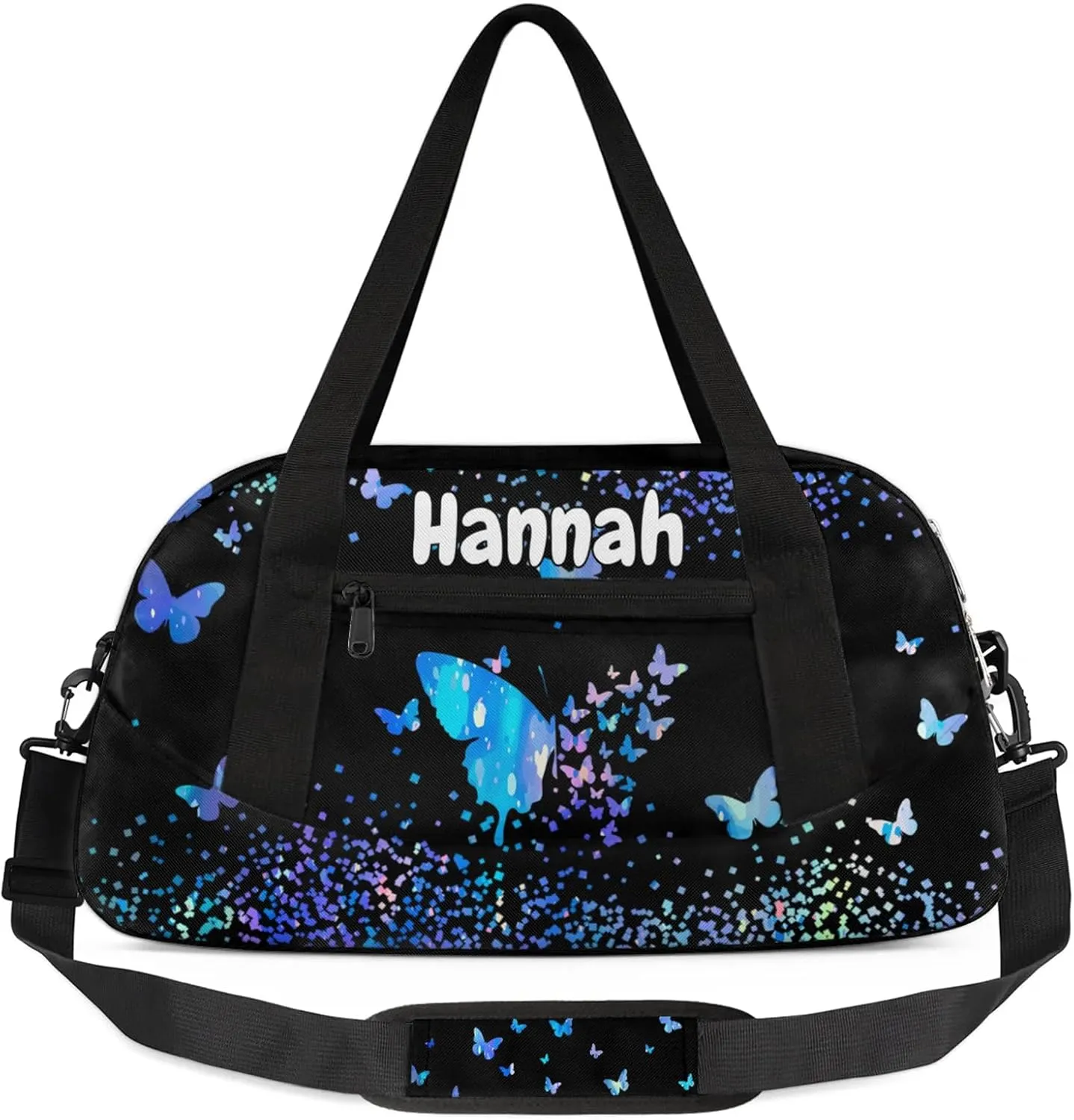 Personalized Duffel Bag with Name Butterfly Custom Travel Sports Bag for Women Men Waterproof Dance Ballet Bag Lightweight 18.5in, Blue