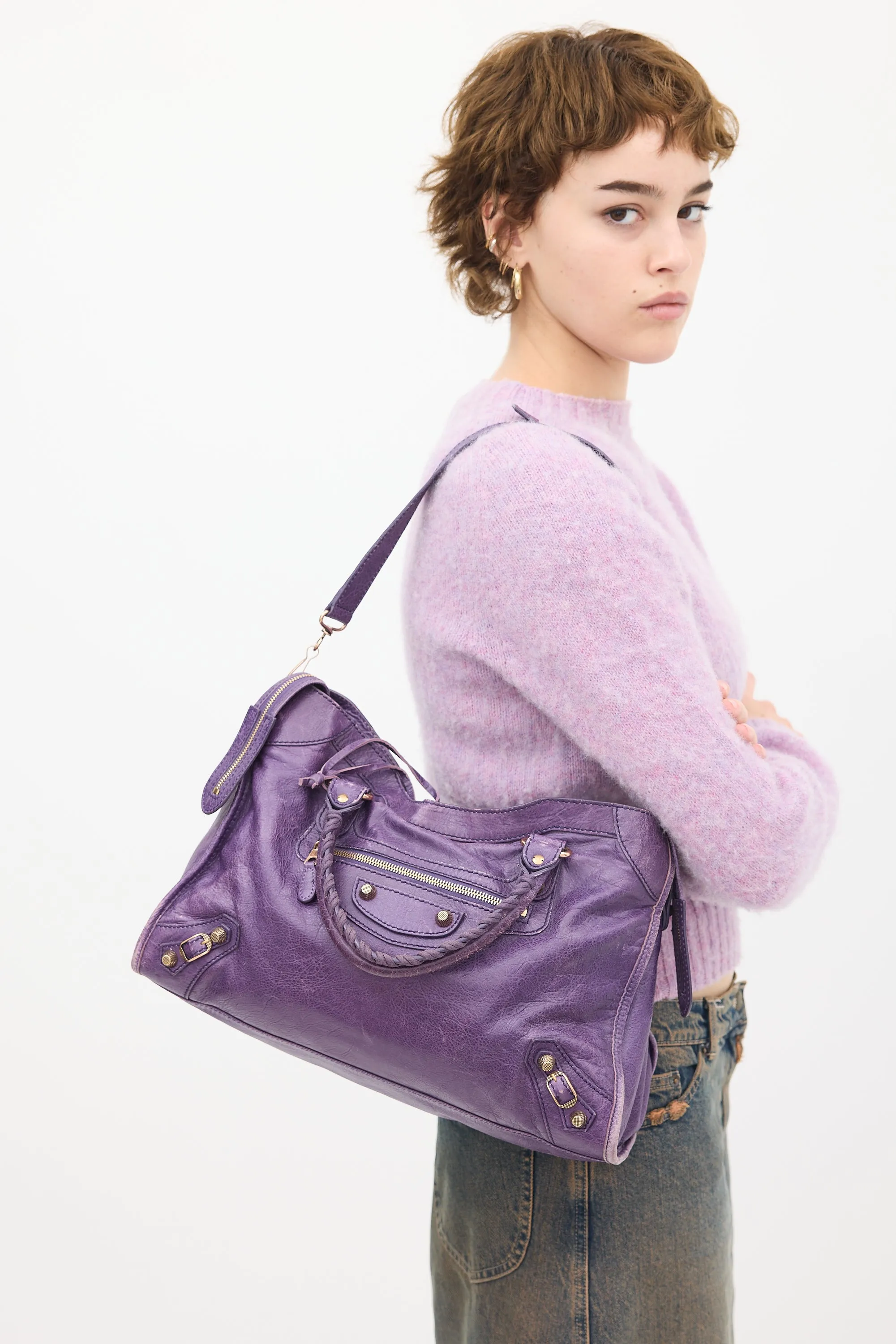 Purple Leather City Bag