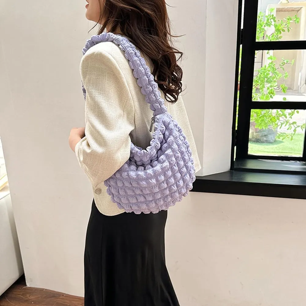 Quilted Pleated Underarm Bags Women Shoulder Bag Puff Tote Bag Bubble Hobo Bag Korean Girls Purse Clutch