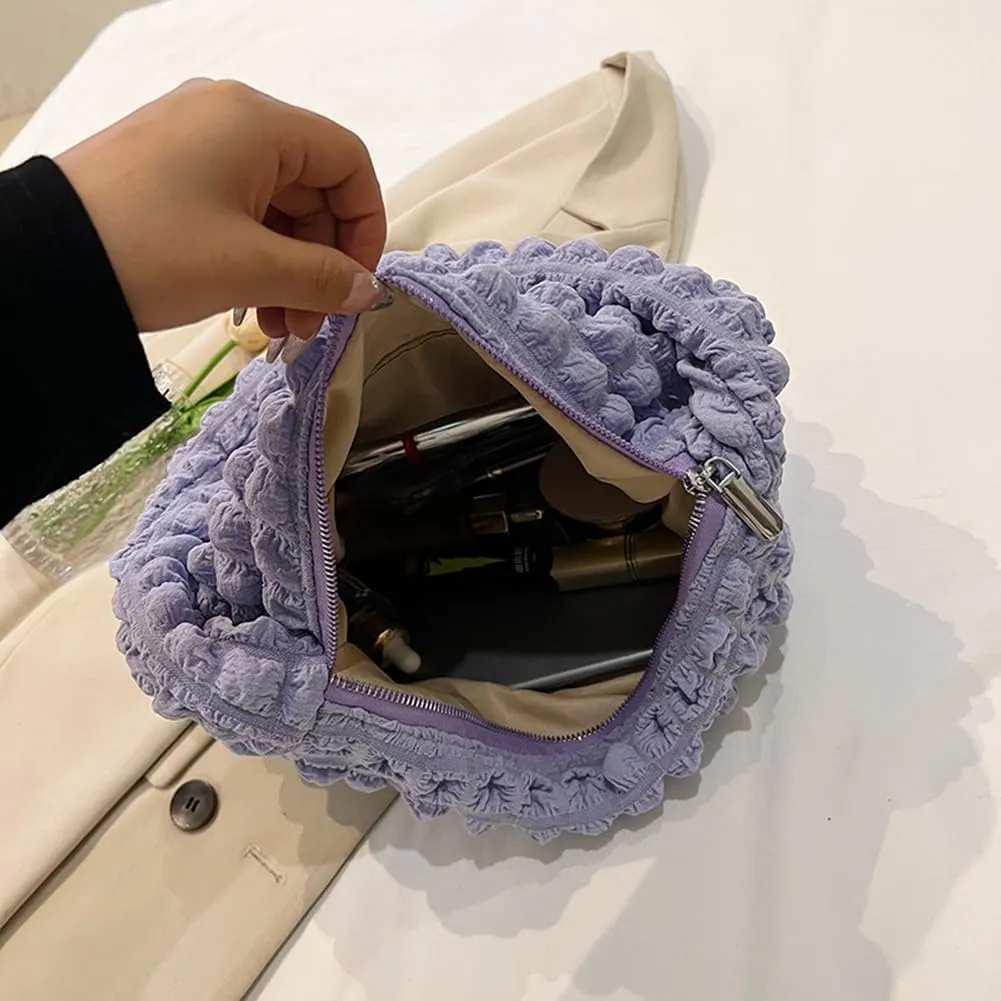 Quilted Pleated Underarm Bags Women Shoulder Bag Puff Tote Bag Bubble Hobo Bag Korean Girls Purse Clutch