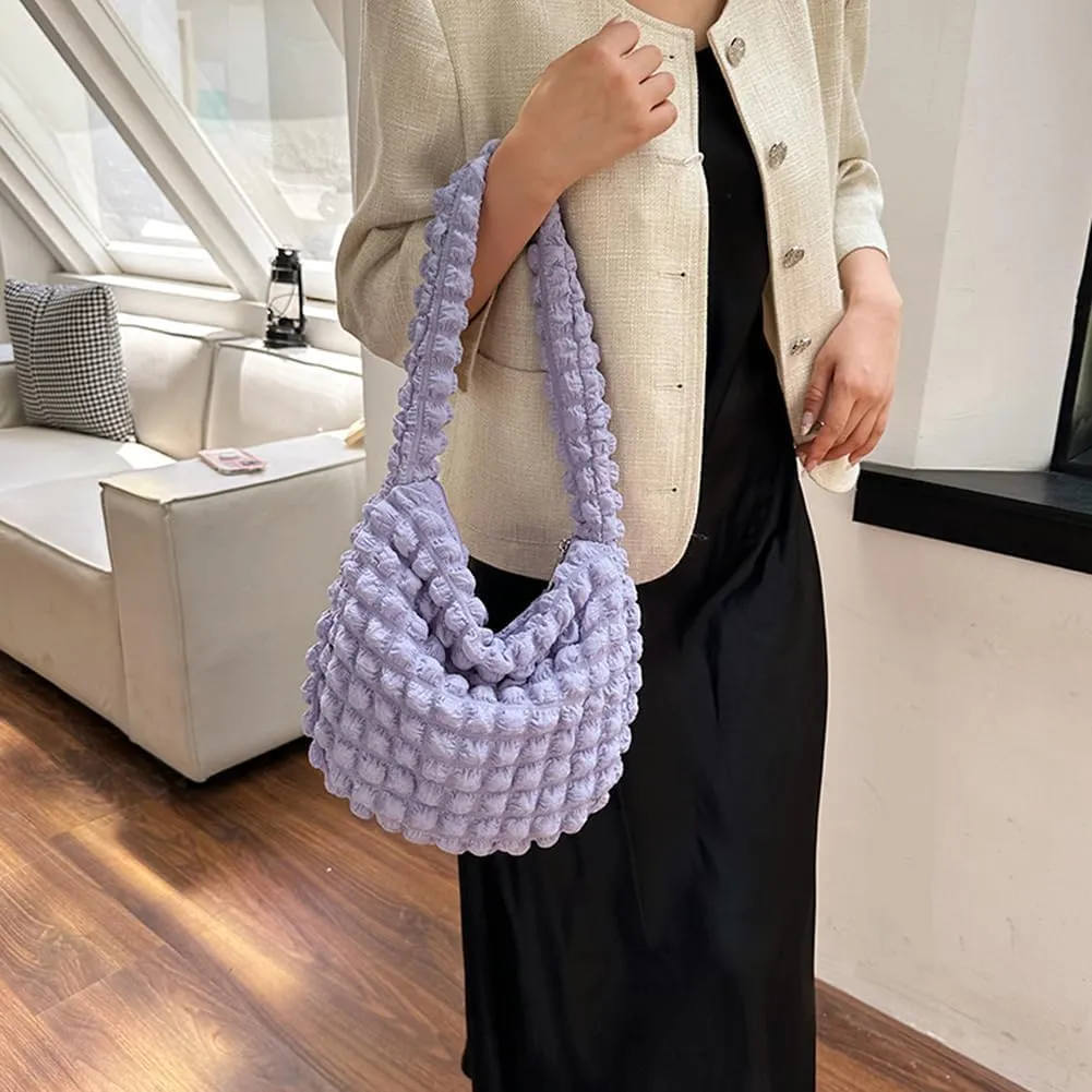 Quilted Pleated Underarm Bags Women Shoulder Bag Puff Tote Bag Bubble Hobo Bag Korean Girls Purse Clutch