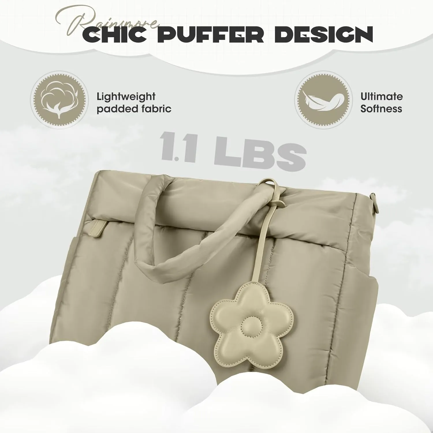 RAINSMORE Laptop Tote Bag for Women 15.6 Inch Lightweight Puffer Work Tote Bag Quilted Travel Bags with Shoulder Strap Large Computer Briefcase Teacher Nurse Bag for Casual Office Travel