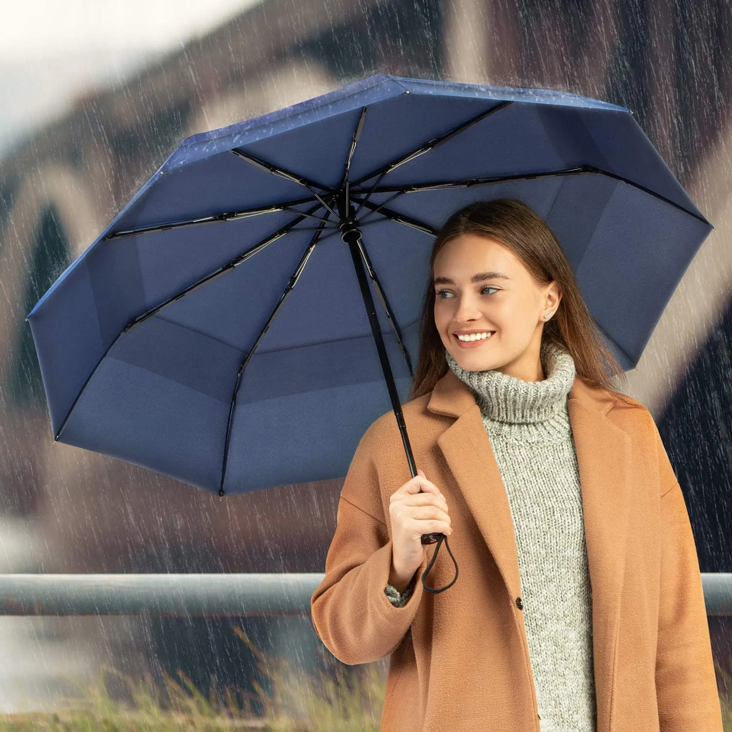 Repel Umbrella Windproof Travel Umbrellas for Rain - Easy Auto Open Close, Durable & Compact Umbrella, Strong Fiberglass Frame, Waterproof Canopy - Backpack, Purse, Portable Umbrella for Travel