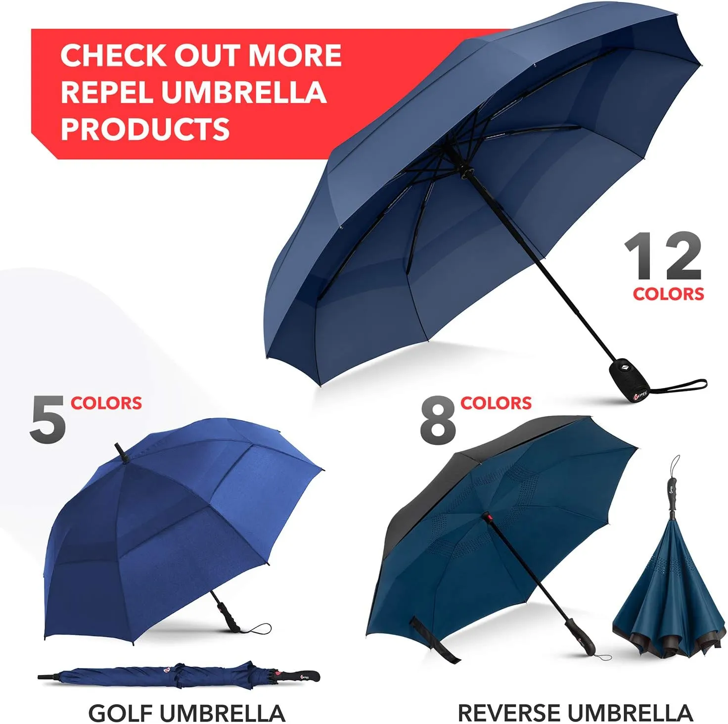 Repel Umbrella Windproof Travel Umbrellas for Rain - Easy Auto Open Close, Durable & Compact Umbrella, Strong Fiberglass Frame, Waterproof Canopy - Backpack, Purse, Portable Umbrella for Travel