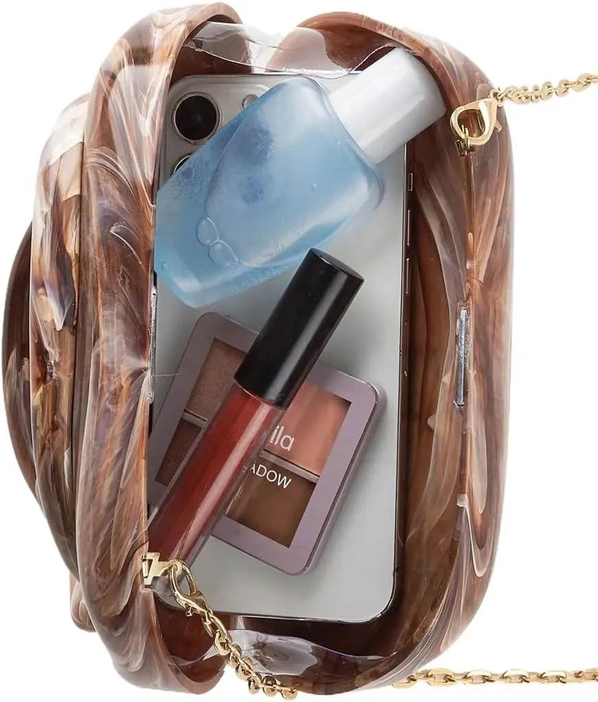 RomanticDesign Women Acrylic Metal Decor Handle Evening Clutch Purse Chic Chain Shoulder Bag for Party Prom Wedding