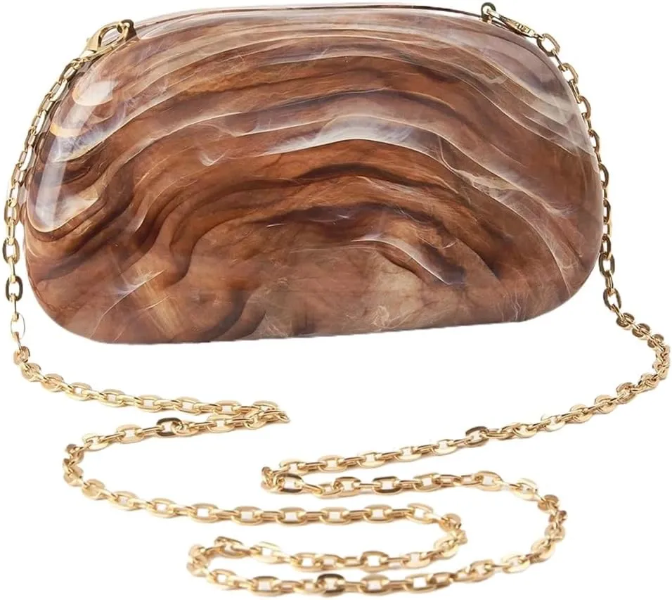 RomanticDesign Women Acrylic Metal Decor Handle Evening Clutch Purse Chic Chain Shoulder Bag for Party Prom Wedding