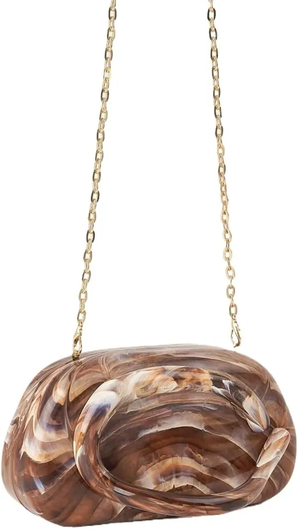 RomanticDesign Women Acrylic Metal Decor Handle Evening Clutch Purse Chic Chain Shoulder Bag for Party Prom Wedding