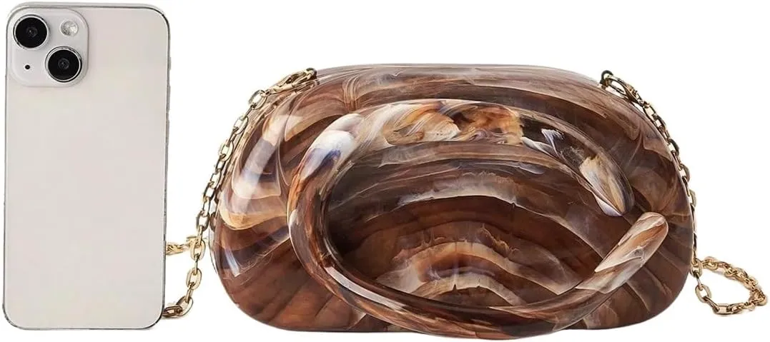 RomanticDesign Women Acrylic Metal Decor Handle Evening Clutch Purse Chic Chain Shoulder Bag for Party Prom Wedding