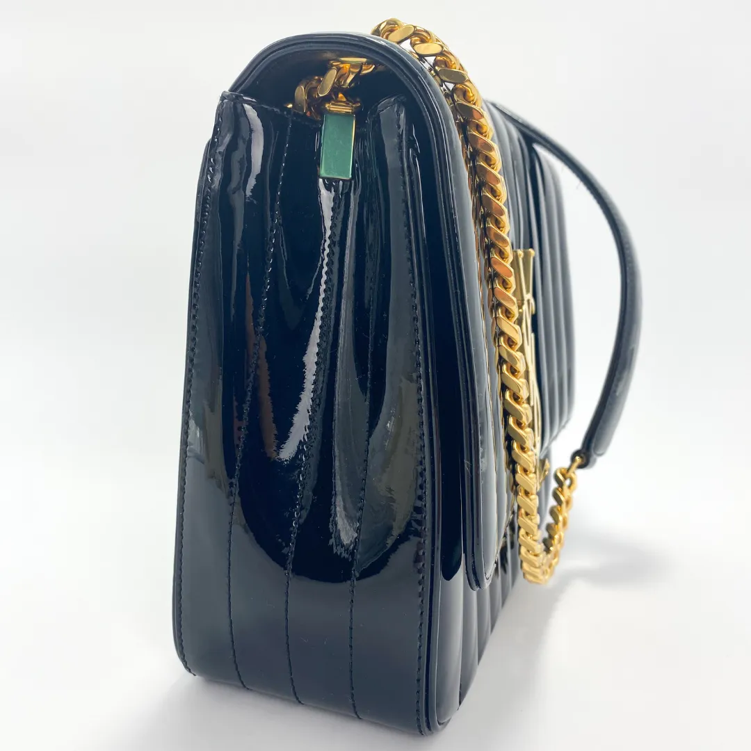 Saint Laurent Large Vicky Matelassé Patent Leather Shoulder Bag