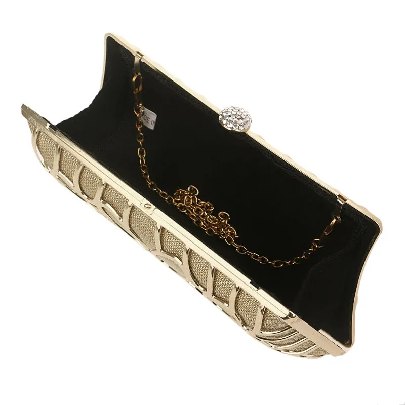 SEKUSA Clutch Female Diamonds Metal Hollow Out Style Women Evening Bags Alloy Mixed Color Chain Shoulder Purse Evening Bags