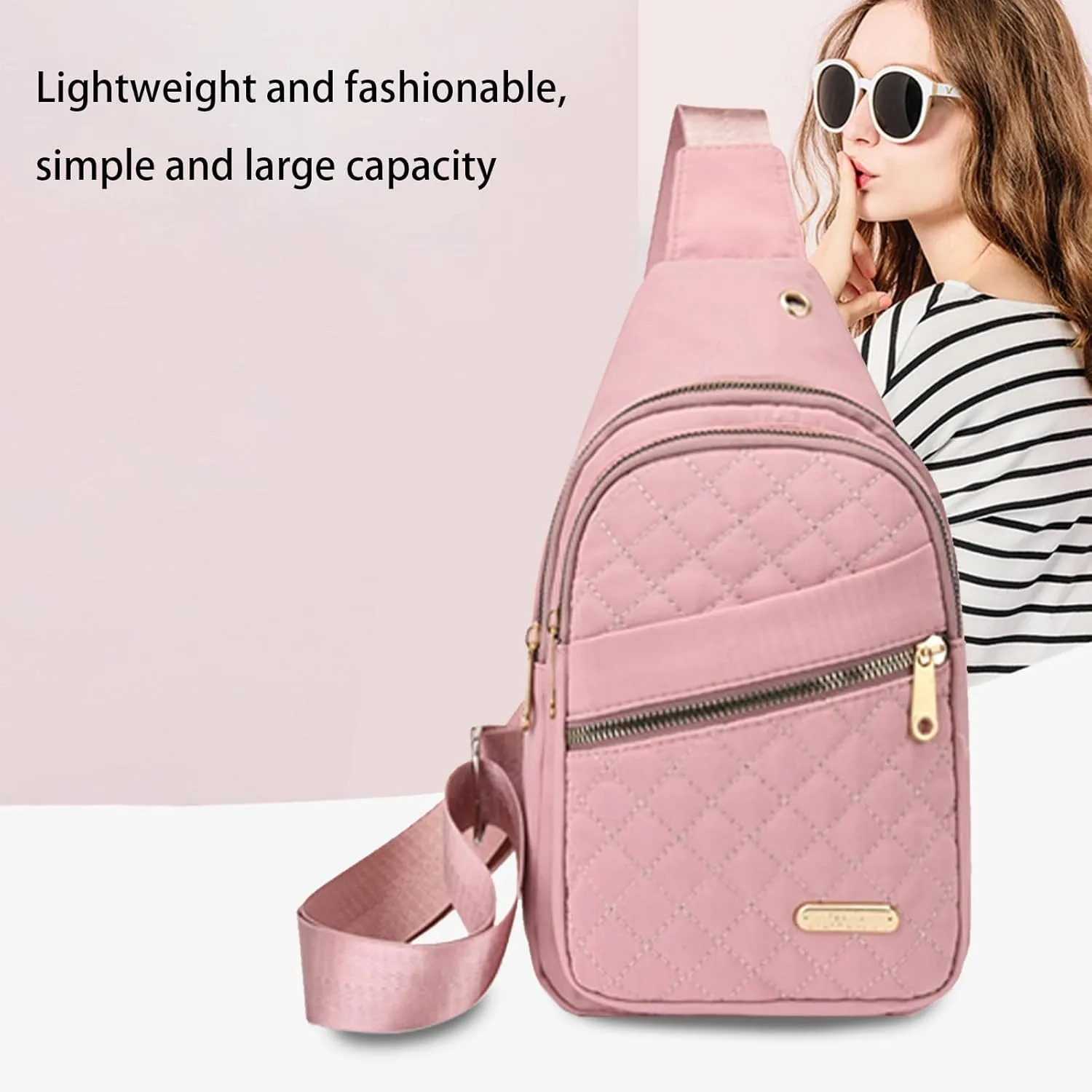 Small Sling Backpack Crossbody Sling Bag, Watertight Backpack With Data Hole for Outdoors Hiking Traveling (Green)(Pink)