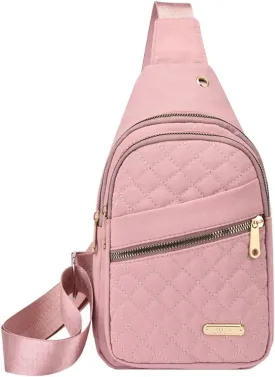 Small Sling Backpack Crossbody Sling Bag, Watertight Backpack With Data Hole for Outdoors Hiking Traveling (Green)(Pink)