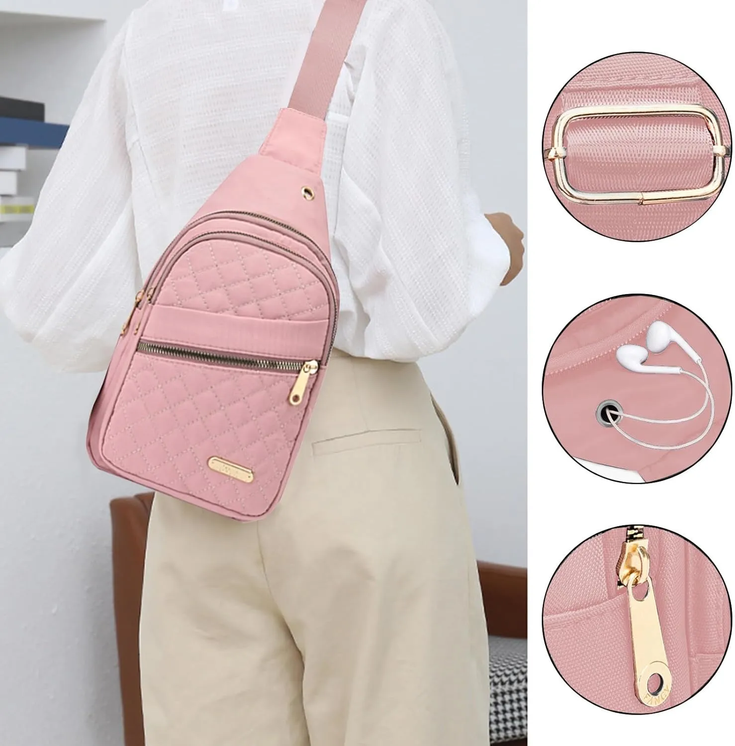 Small Sling Backpack Crossbody Sling Bag, Watertight Backpack With Data Hole for Outdoors Hiking Traveling (Green)(Pink)