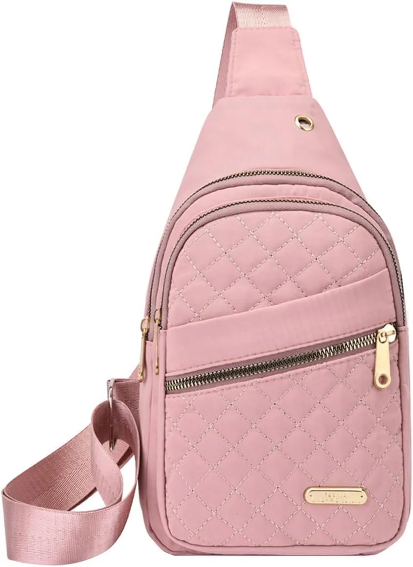 Small Sling Backpack Crossbody Sling Bag, Watertight Backpack With Data Hole for Outdoors Hiking Traveling (Green)(Pink)