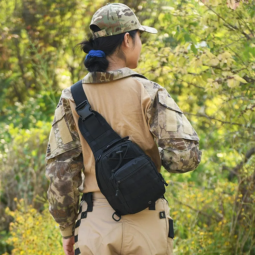 Tactical Backpack, Waterproof Military Cross-body Molle Sling Shoulder Backpack Chest Bag for Outdoor Every Day Carry Black