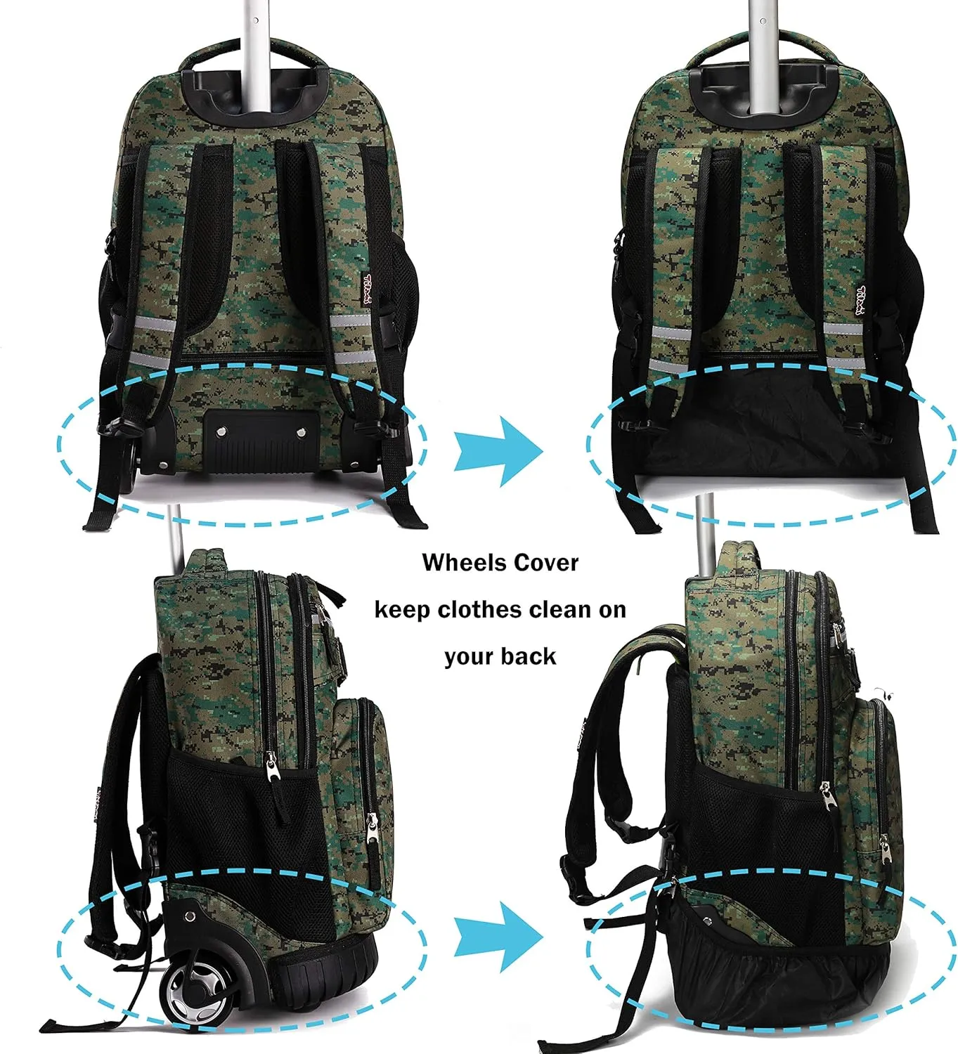 Tilami Rolling Backpack 18 inch Wheeled Backpack School College Student Travel Trip Boys and Girls