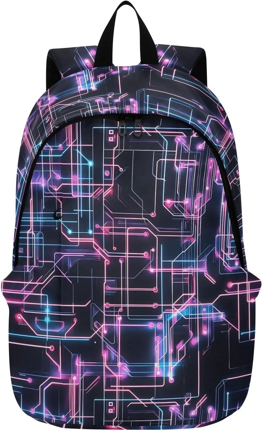 Travel Backpack for Women Men Laptop Bag Work Fashion Daypack Purple Circuit Board Large Lightweight Outdoor Casual