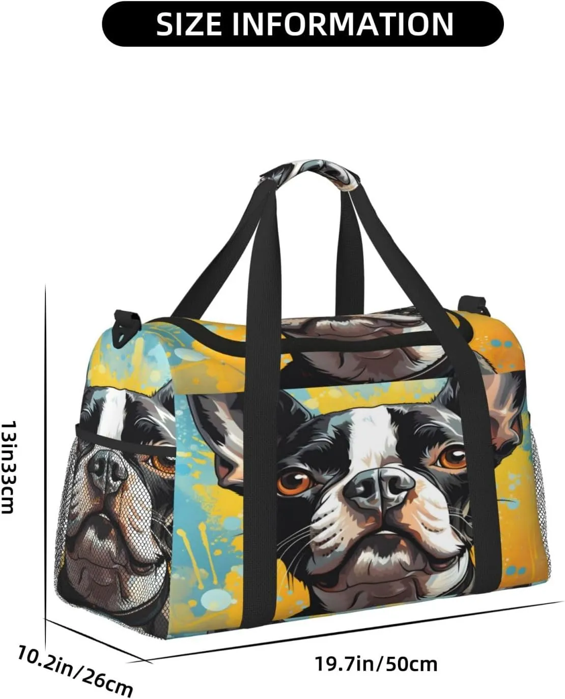 Travel Duffel Bag For Men Women, Boston Terrier Dog Art Painting Carry On Sport Gym Bag With Shoulder Strap Lightweight Waterproof Weekender Bag Overnight Bag