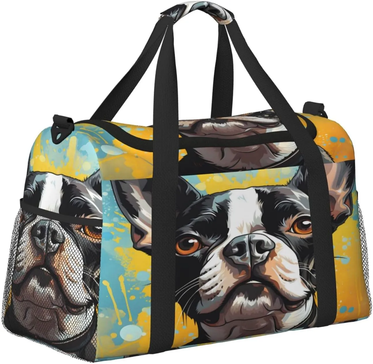 Travel Duffel Bag For Men Women, Boston Terrier Dog Art Painting Carry On Sport Gym Bag With Shoulder Strap Lightweight Waterproof Weekender Bag Overnight Bag
