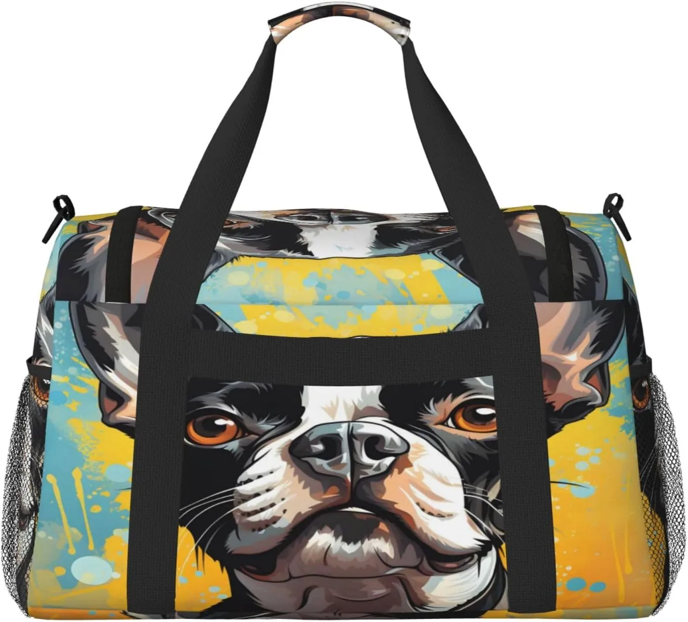 Travel Duffel Bag For Men Women, Boston Terrier Dog Art Painting Carry On Sport Gym Bag With Shoulder Strap Lightweight Waterproof Weekender Bag Overnight Bag