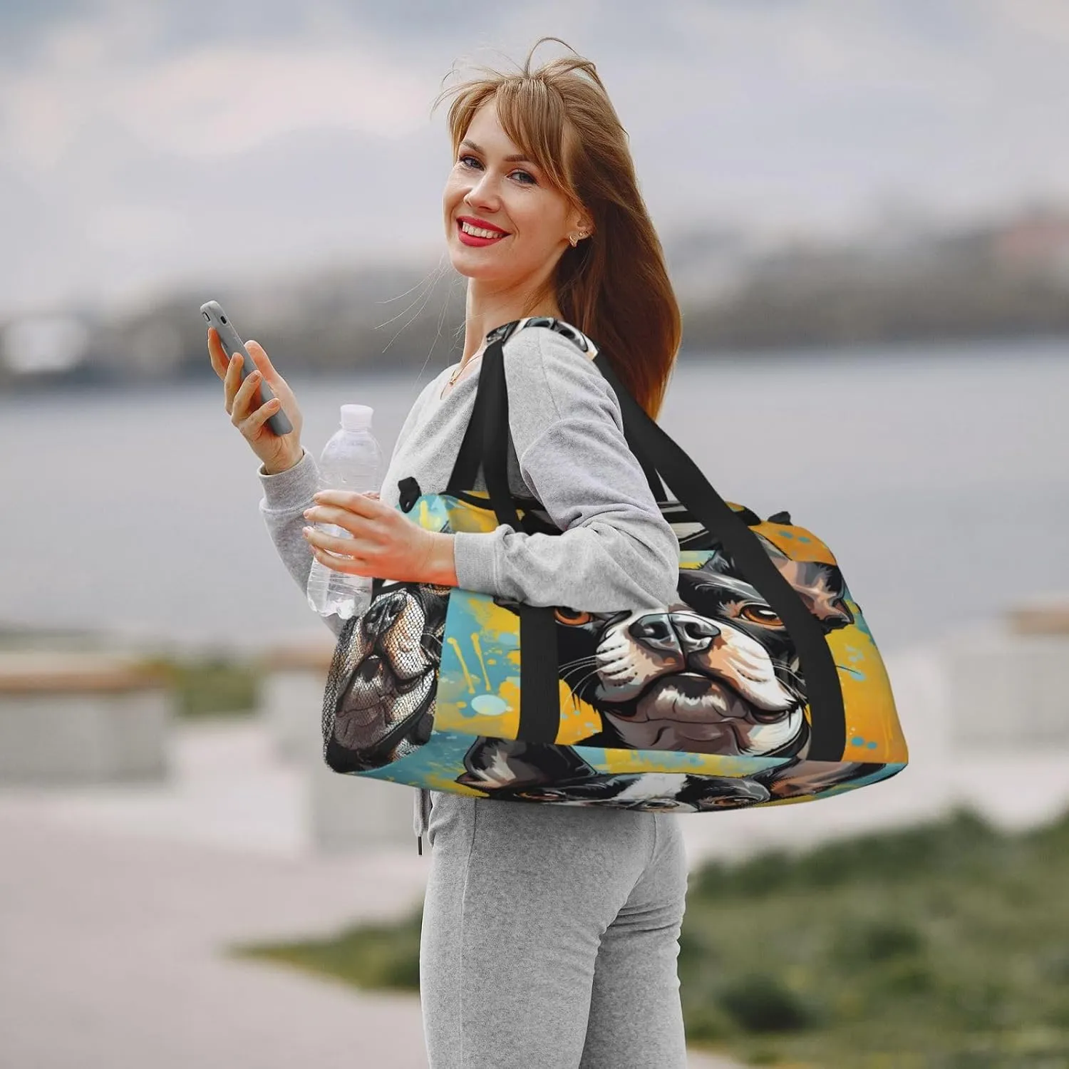 Travel Duffel Bag For Men Women, Boston Terrier Dog Art Painting Carry On Sport Gym Bag With Shoulder Strap Lightweight Waterproof Weekender Bag Overnight Bag