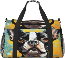 Travel Duffel Bag For Men Women, Boston Terrier Dog Art Painting Carry On Sport Gym Bag With Shoulder Strap Lightweight Waterproof Weekender Bag Overnight Bag