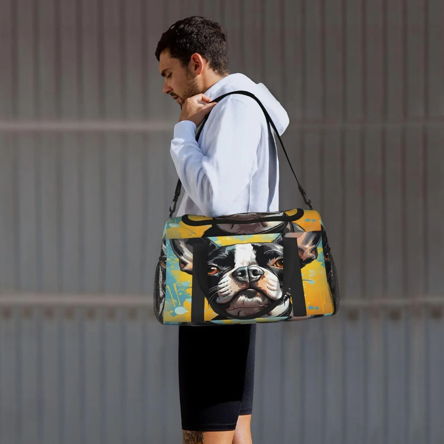 Travel Duffel Bag For Men Women, Boston Terrier Dog Art Painting Carry On Sport Gym Bag With Shoulder Strap Lightweight Waterproof Weekender Bag Overnight Bag