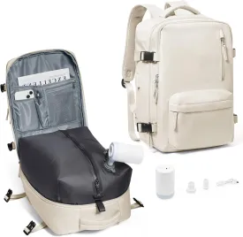 Vacuum Compression Backpack, Travel Vacuum Backpack with Electric Vacpack Pump, Flight Approved Carry On Personal Item Suitcase Luggage for Men Women, Beige