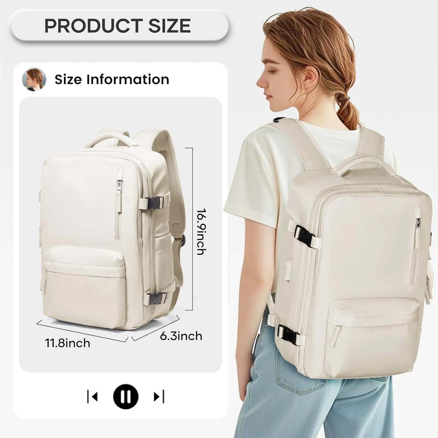 Vacuum Compression Backpack, Travel Vacuum Backpack with Electric Vacpack Pump, Flight Approved Carry On Personal Item Suitcase Luggage for Men Women, Beige