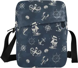 Vintage Marine Compass Octopus Small Crossbody Bag for Men Women Mini Messenger Bag Shoulder Handbag With Adjustable Straps