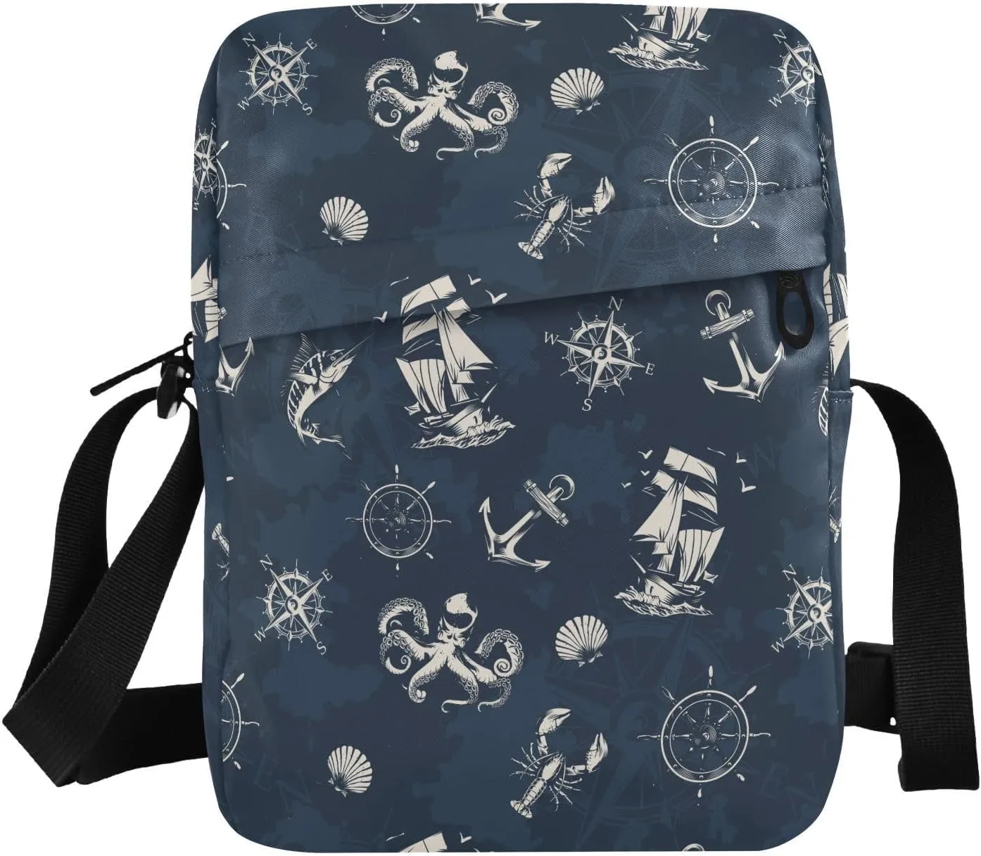Vintage Marine Compass Octopus Small Crossbody Bag for Men Women Mini Messenger Bag Shoulder Handbag With Adjustable Straps