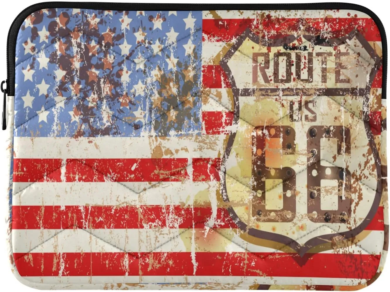 Vintage USA Flag Route 66 Computer Sleeve Bag,Waterproof Laptop Case 13-14 in,Protective Laptop Cover Briefcase Bags Shockproof for Women Men Office