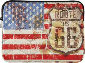 Vintage USA Flag Route 66 Computer Sleeve Bag,Waterproof Laptop Case 13-14 in,Protective Laptop Cover Briefcase Bags Shockproof for Women Men Office