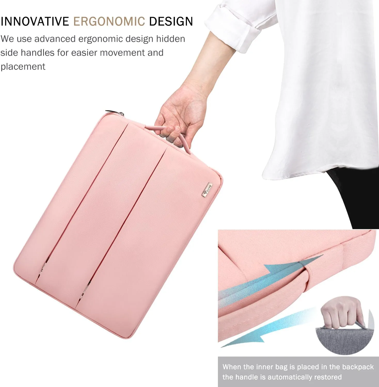 Voova 15.6-16 Inch Laptop Sleeve Carrying Case, Waterproof Computer Bag Cover Compatible with MacBook Pro 16 M3 M2 M1 Pro/Max 2023-2019, Dell XPS 15,15-16 Inch HP Lenovo Acer Asus Chromebook, Pink
